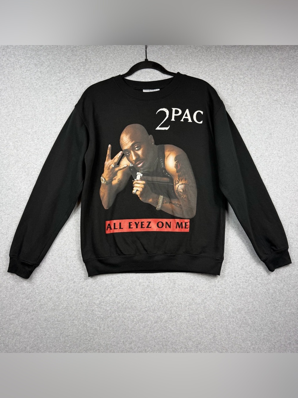 2pac Tupac All Eyez On Me Black Graphic Print  Crewneck Sweatshirt Men’s Small